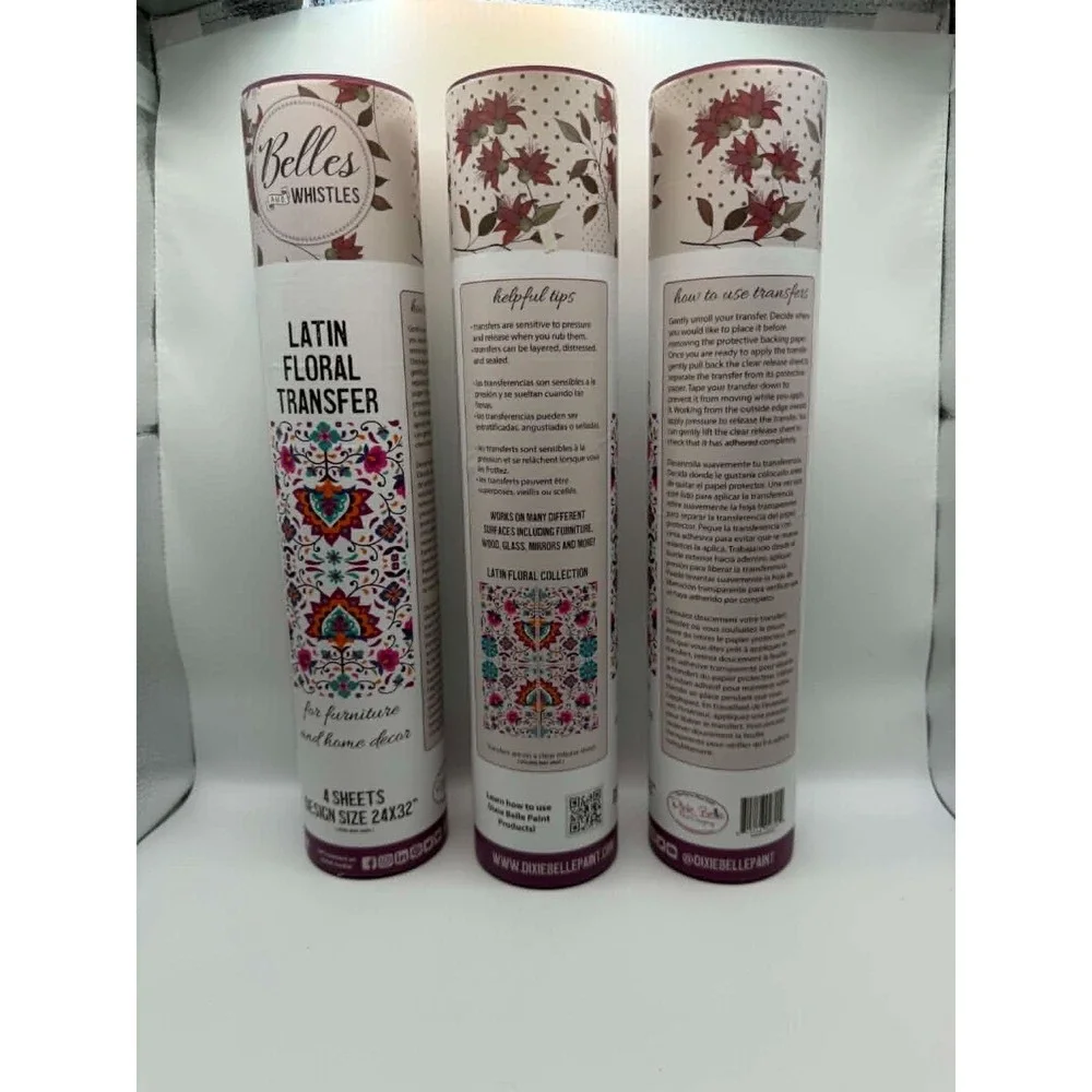Belles & Whistles Latin Floral Transfer Lot of 3 Retired Pattern NEW Dixie Belle